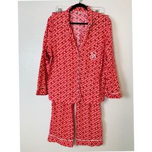 Victoria's Secret Pajama Set Women M Red Reindeer Holiday Cotton Modal Sleepwear